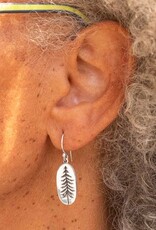 Sterling Silver Oval Pine Tree Dangle Earrings 34x10mm