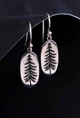 -Sterling Silver Oval Pine Tree Dangle Earrings 34x10mm
