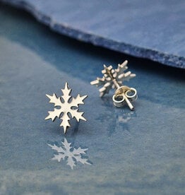 -Sterling Silver Snowflake Post Earrings 11mm