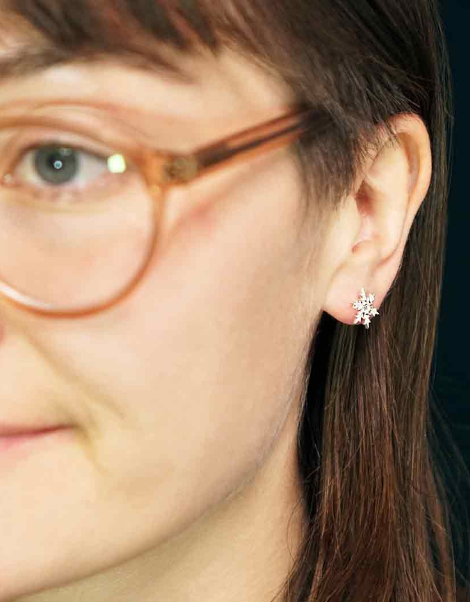 *Sterling Silver Snowflake Post Earrings with Nanogem 11x11mm