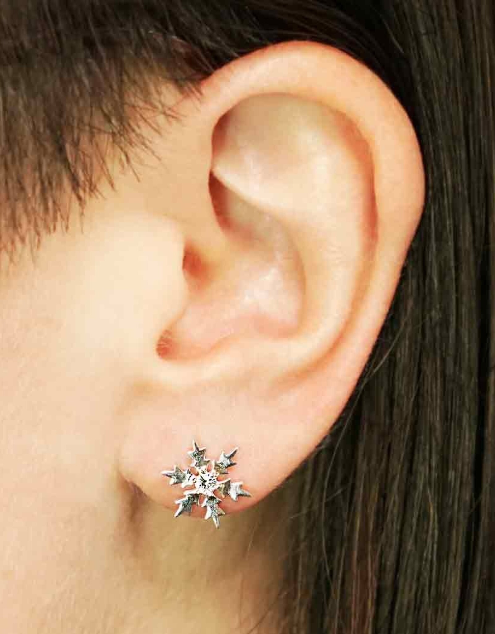 -Sterling Silver Snowflake Post Earrings with Nanogem 11x11mm