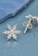 -Sterling Silver Snowflake Post Earrings with Nanogem 11x11mm
