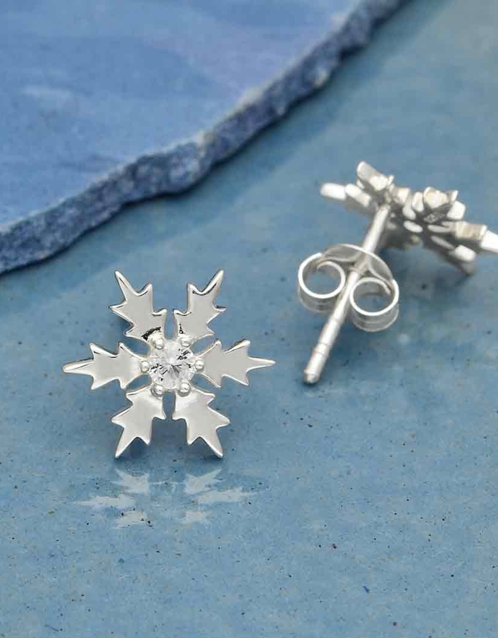 -Sterling Silver Snowflake Post Earrings with Nanogem 11x11mm