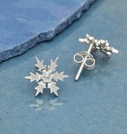 -Sterling Silver Snowflake Post Earrings with Nanogem 11x11mm
