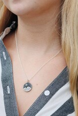 -Sterling Silver Snowy Mountain and Snowflake Charm Necklace