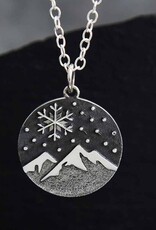 -Sterling Silver Snowy Mountain and Snowflake Charm Necklace