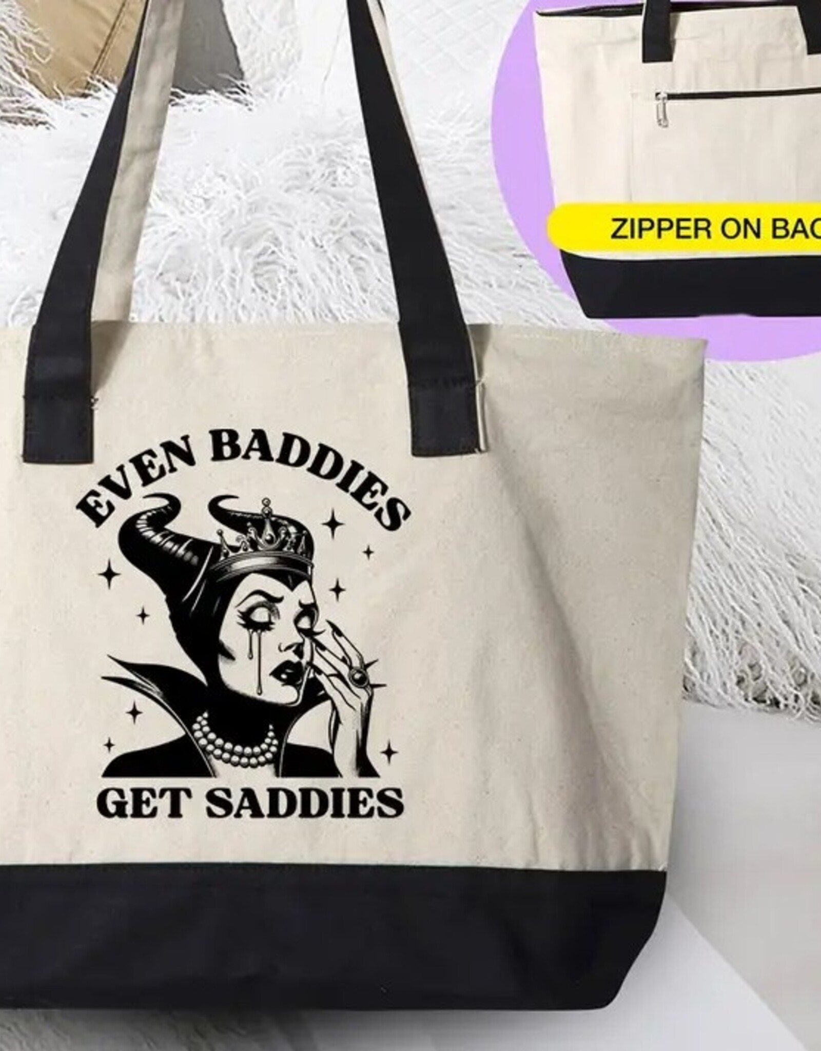 -Even Baddies Get Saddies - Funny Pop Culture Canvas Tote Bag