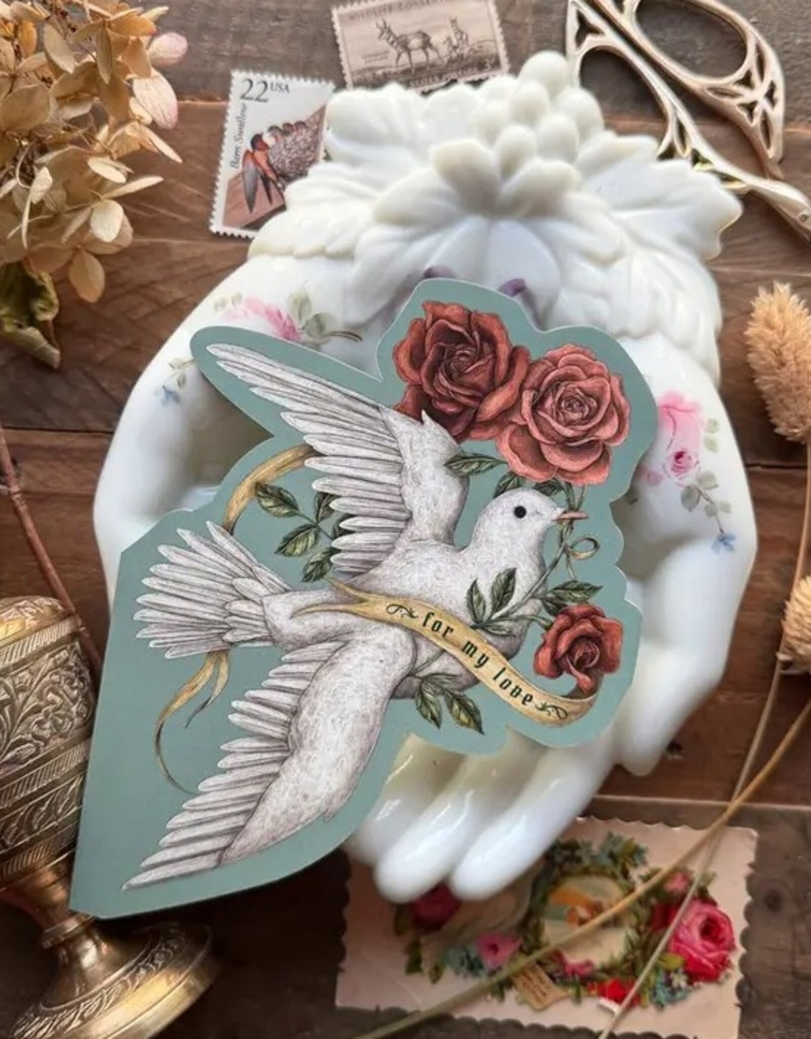 -4.25” X 5.5” For My Love (Dove and Roses) Greeting Card