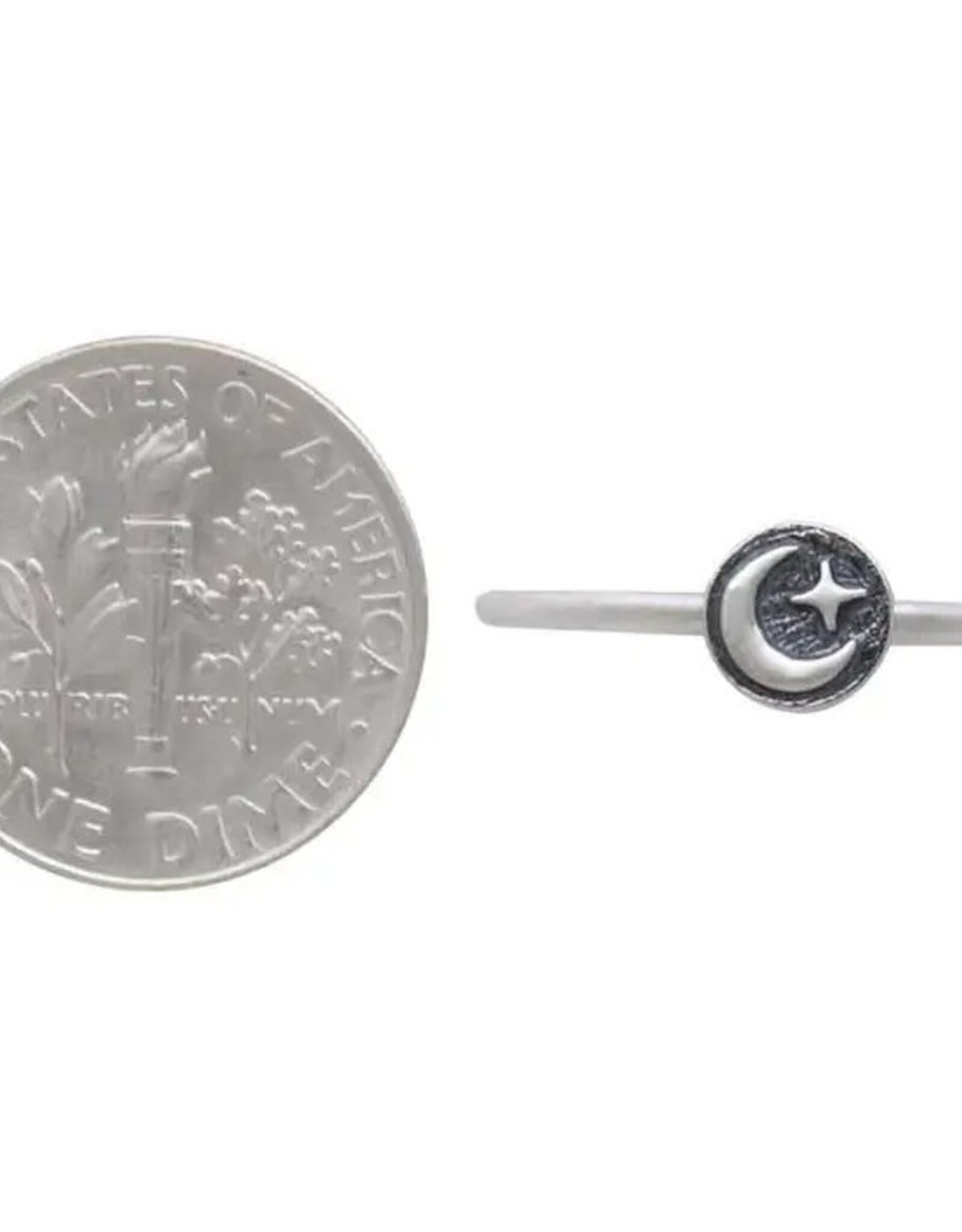 Raised Moon and Star Stacking Ring | Sterling Silver |