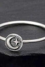 Raised Moon and Star Stacking Ring | Sterling Silver |