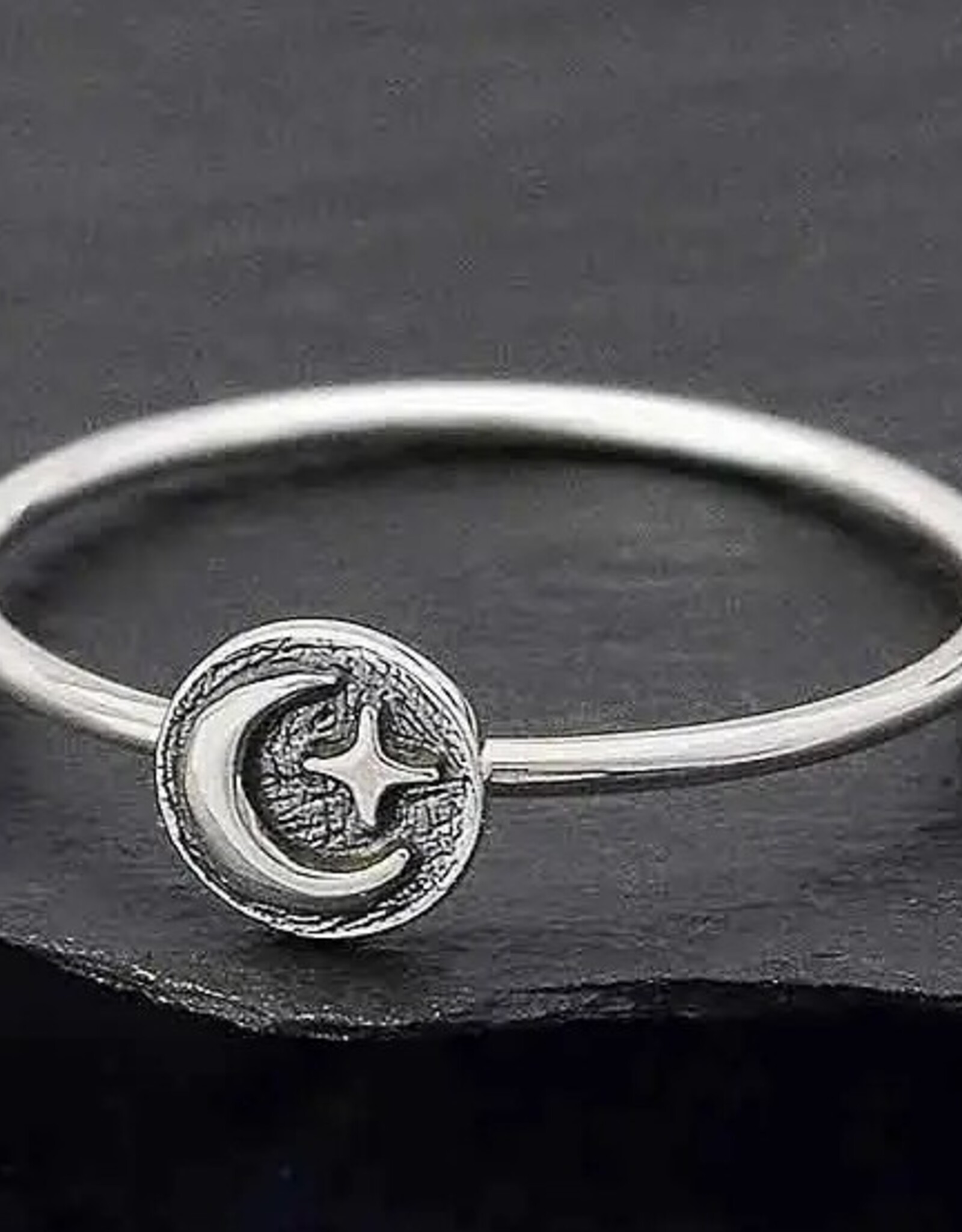 Raised Moon and Star Stacking Ring | Sterling Silver |