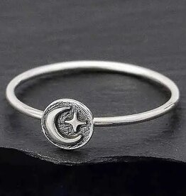 Raised Moon and Star Stacking Ring | Sterling Silver |