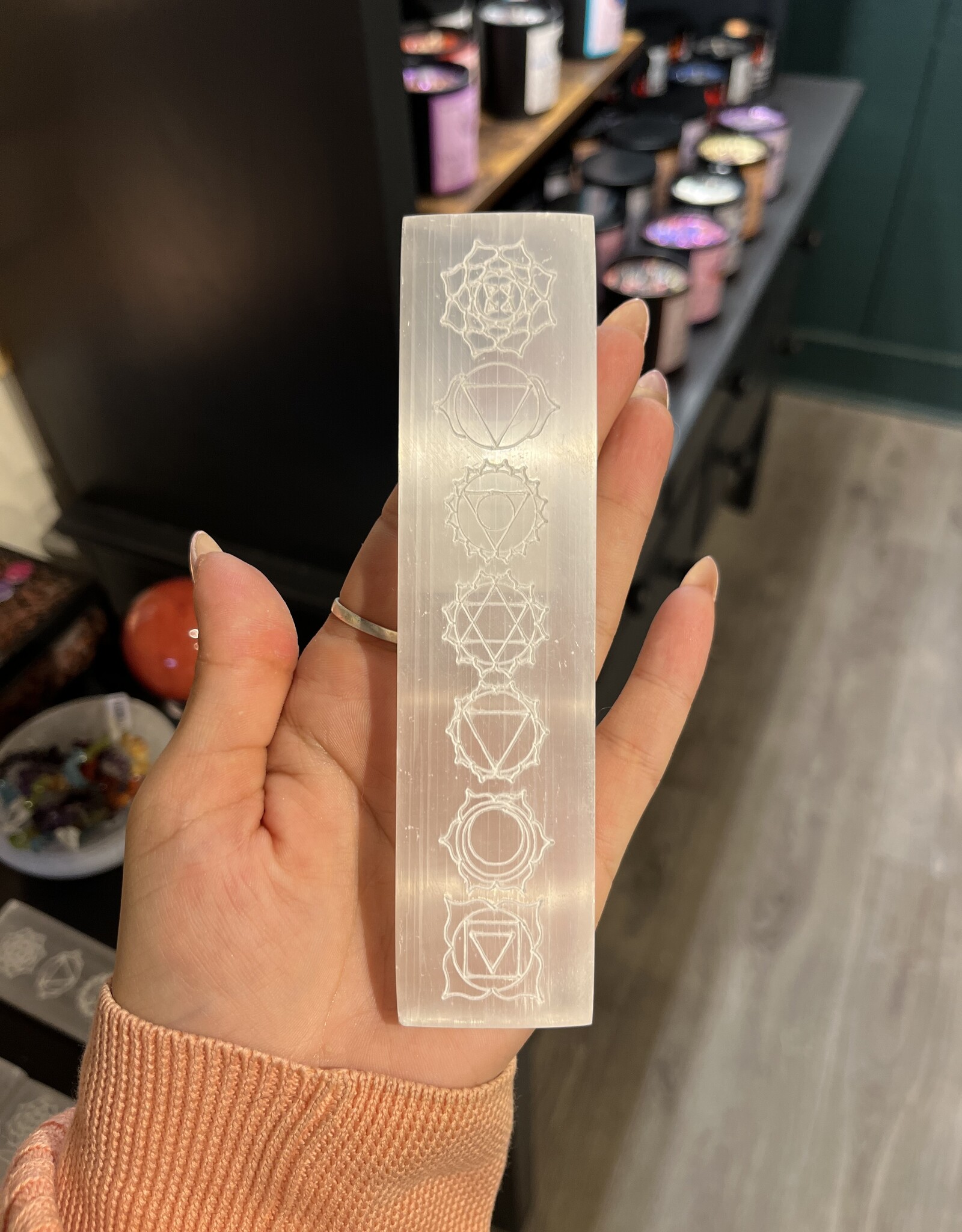 Selenite Etched Chakra Plate 15cm