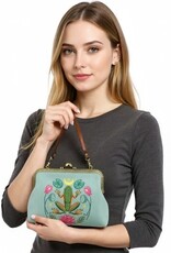 -Frog in the Lily Pond Kiss Lock Bag in Linen Cotton Blend