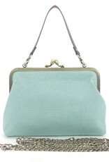 Frog in the Lily Pond Kiss Lock Bag in Linen Cotton Blend