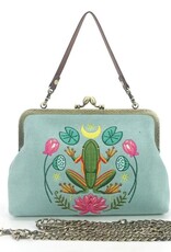 Frog in the Lily Pond Kiss Lock Bag in Linen Cotton Blend