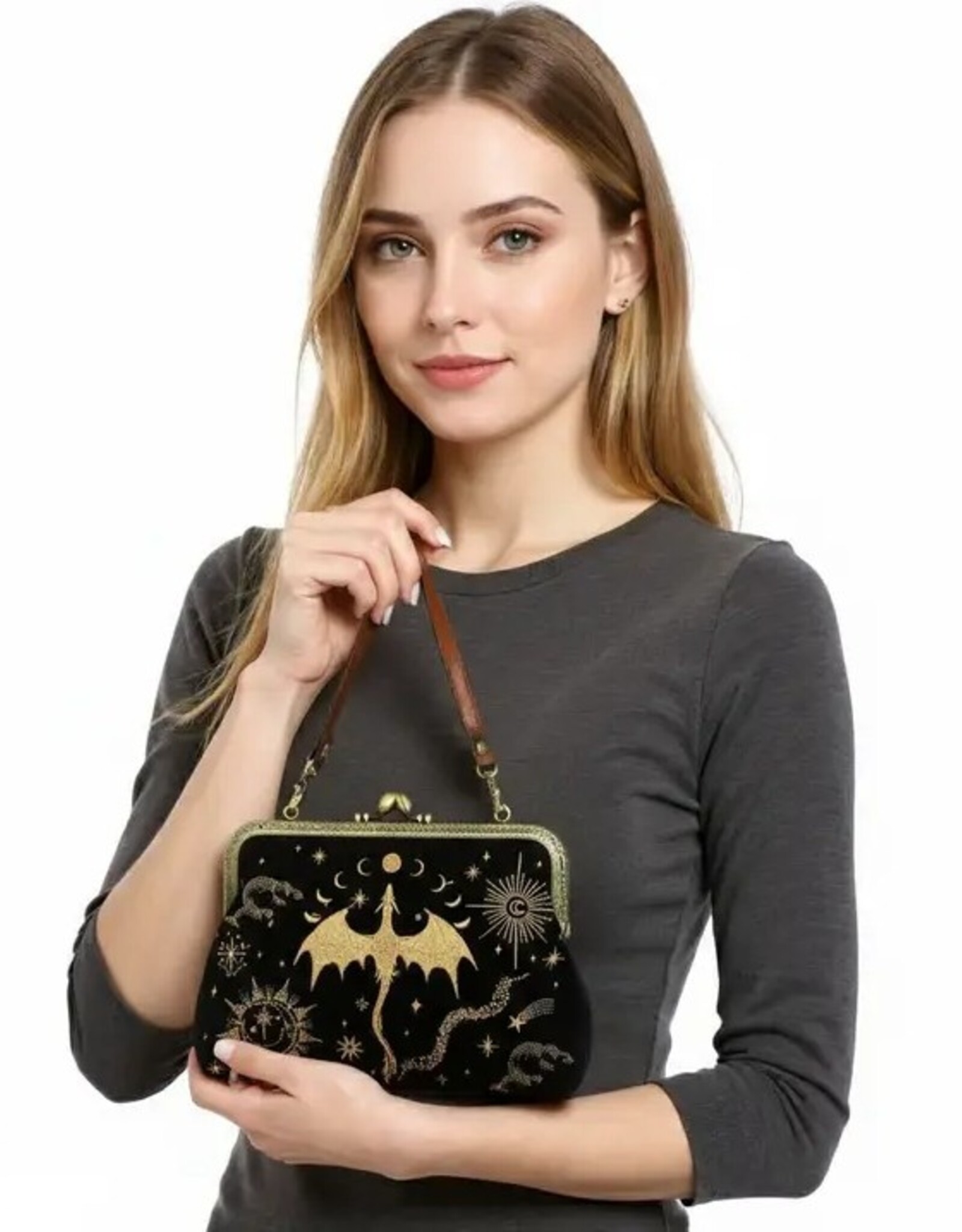 Romantasy Dragon Kiss Lock Bag in Linen Cotton Blend