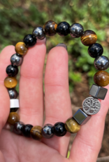 Triple Protection (Tiger Eye, Hematite, Obsidian) | Tree of Life Bracelet 6mm