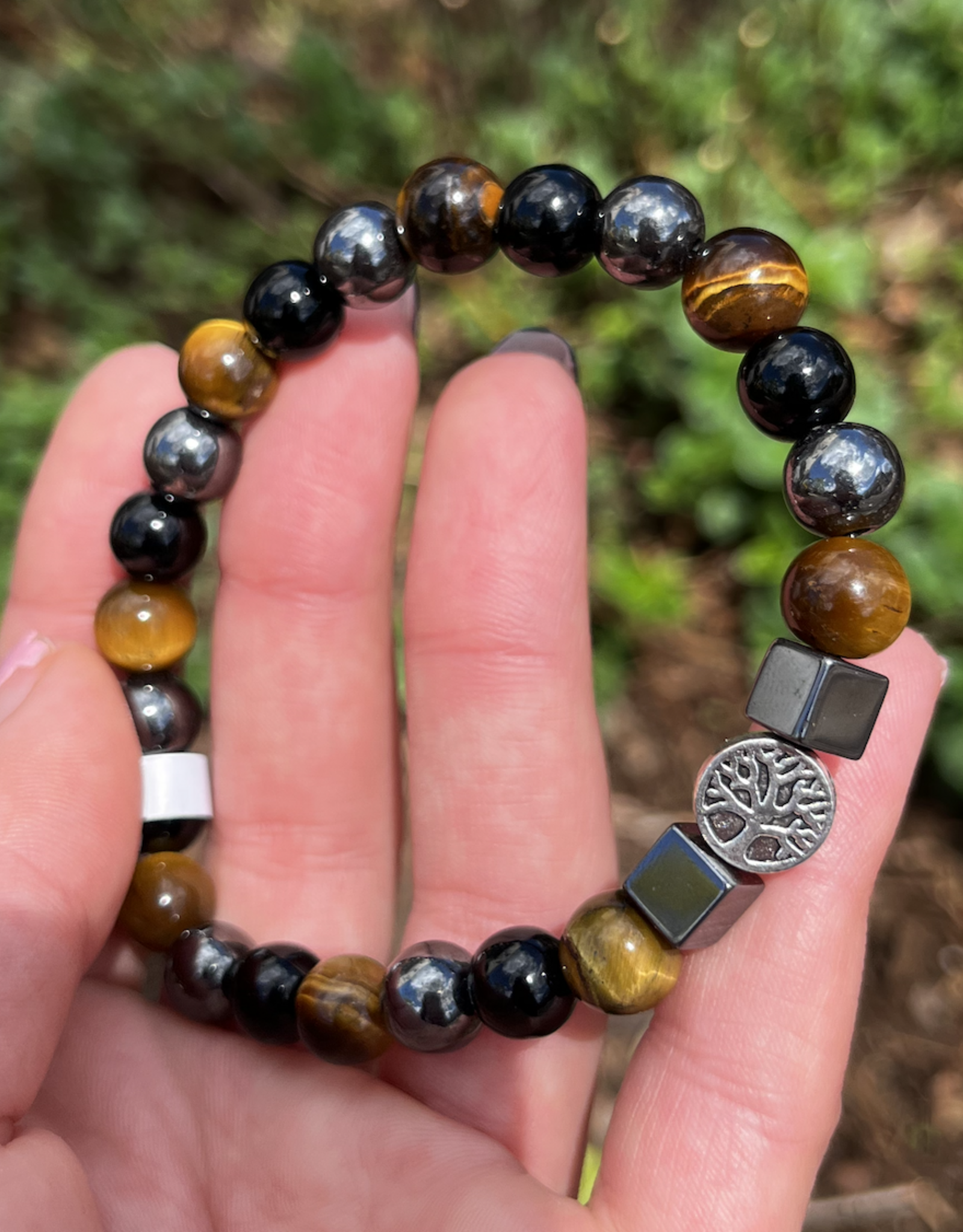 Triple Protection (Tiger Eye, Hematite, Obsidian) | Tree of Life Bracelet 6mm