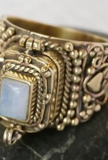 Brass Decorated Poison Ring with Moonstone |