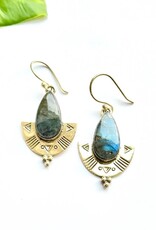 Brass Etched Labradorite Shield Earring
