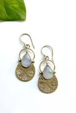 Brass Etched Moonstone Petal Earring