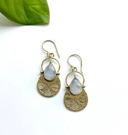 Brass Etched Moonstone Petal Earring