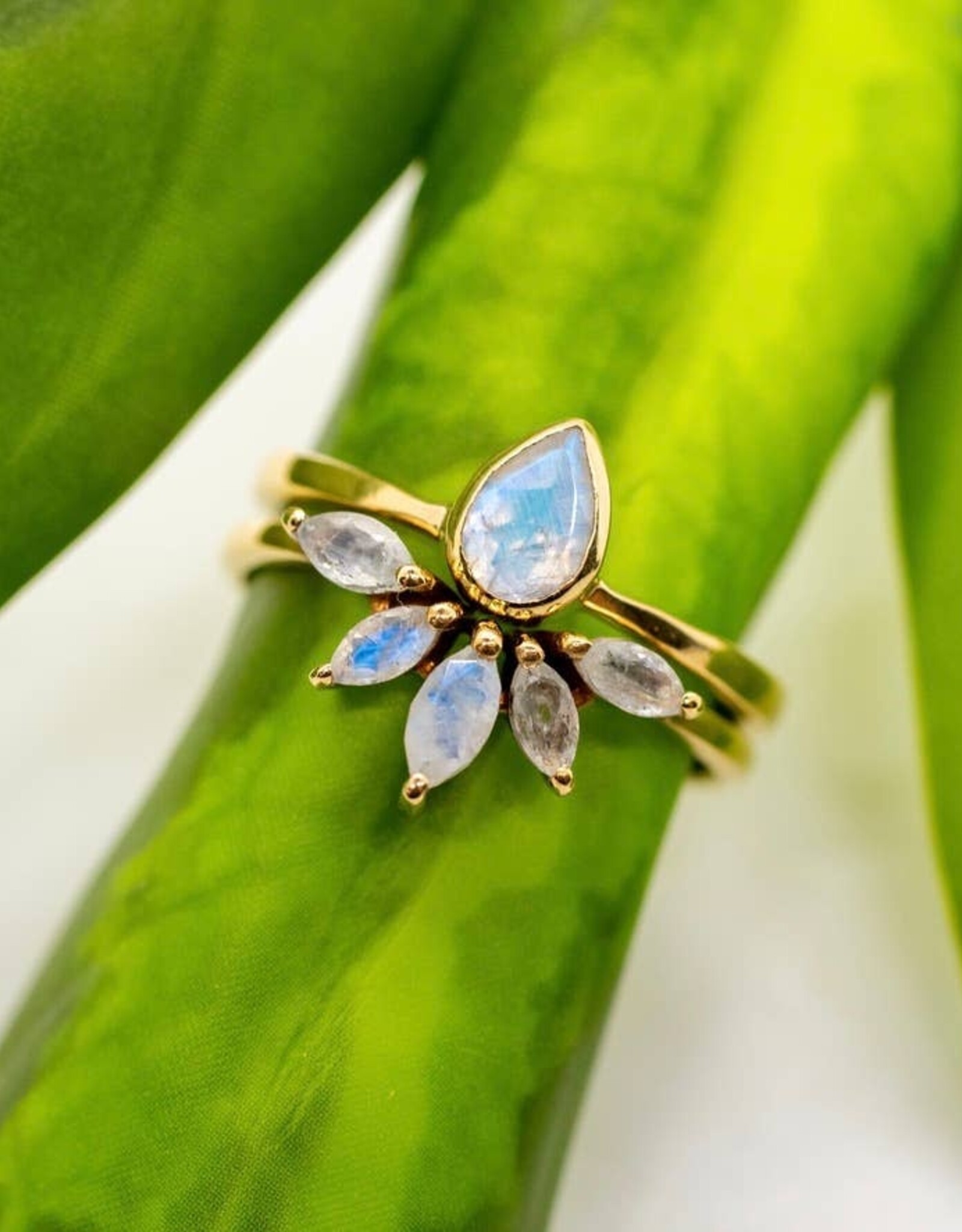 Brass Nesting Moonstone Ring Set |