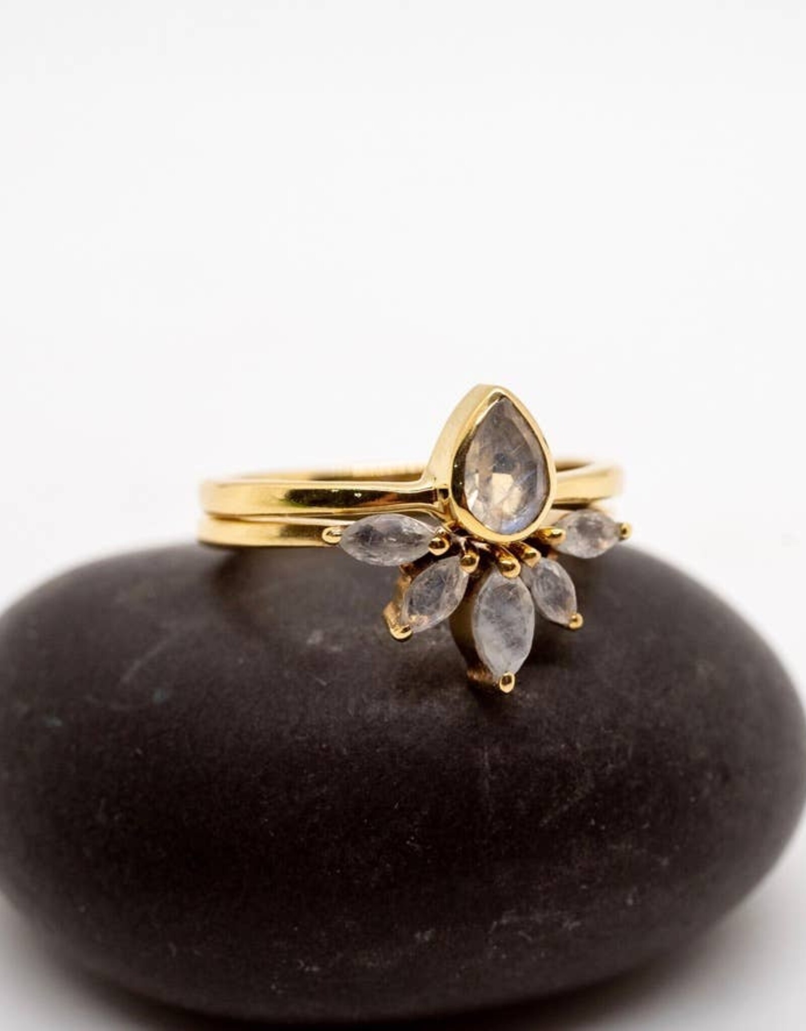 Brass Nesting Moonstone Ring Set |