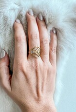 Brass Three V Ring with Moonstone |