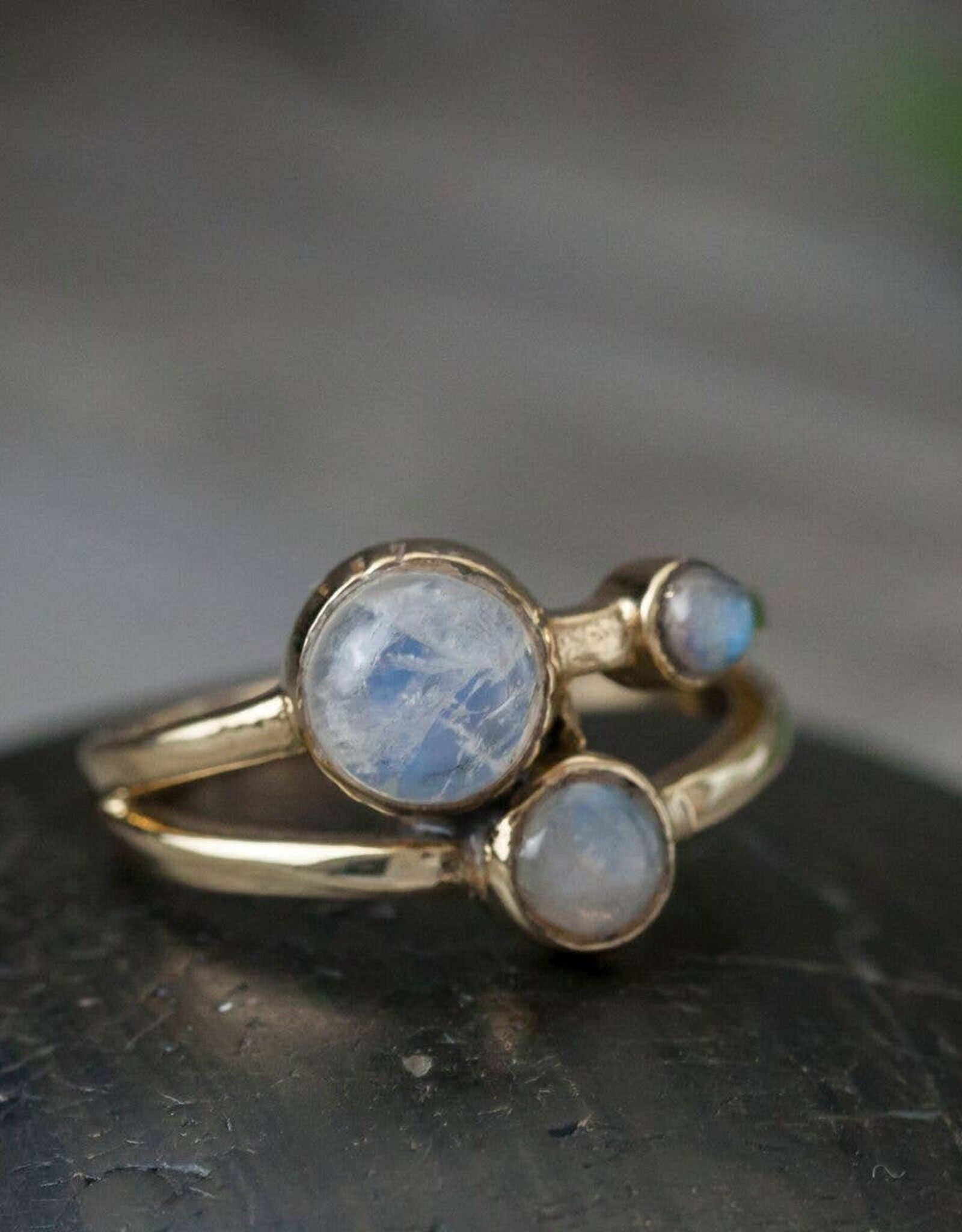 Brass Triple Moonstone Ring |