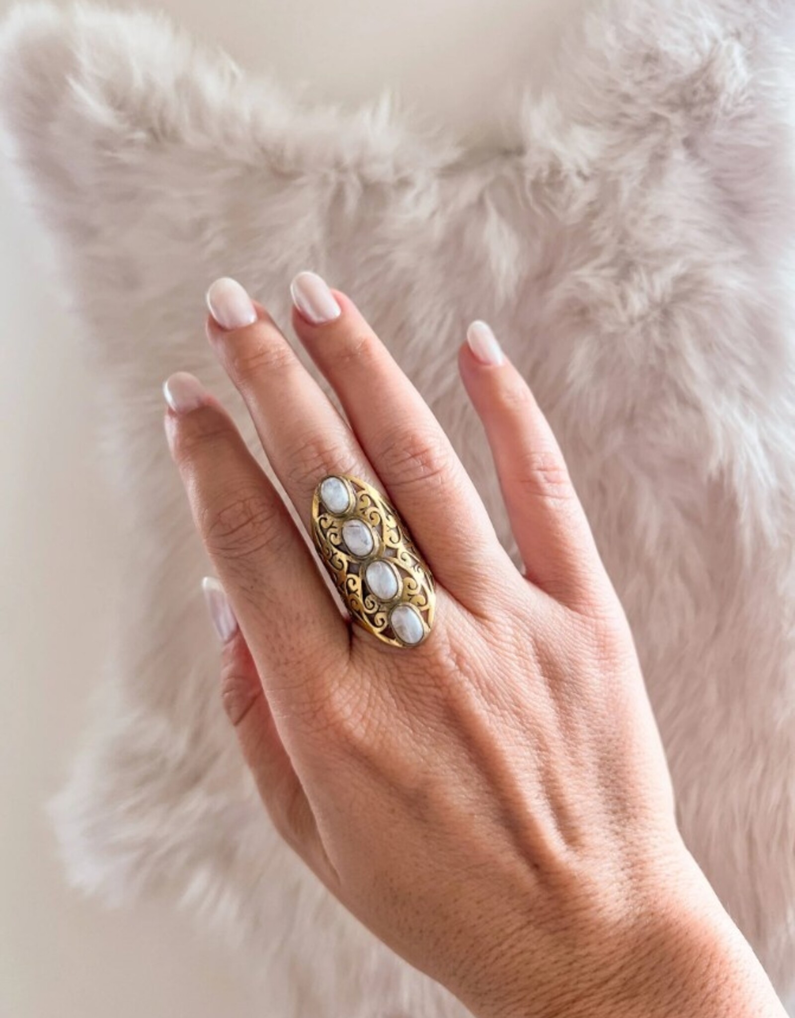 Filigree Brass Ring with 4 Stones |