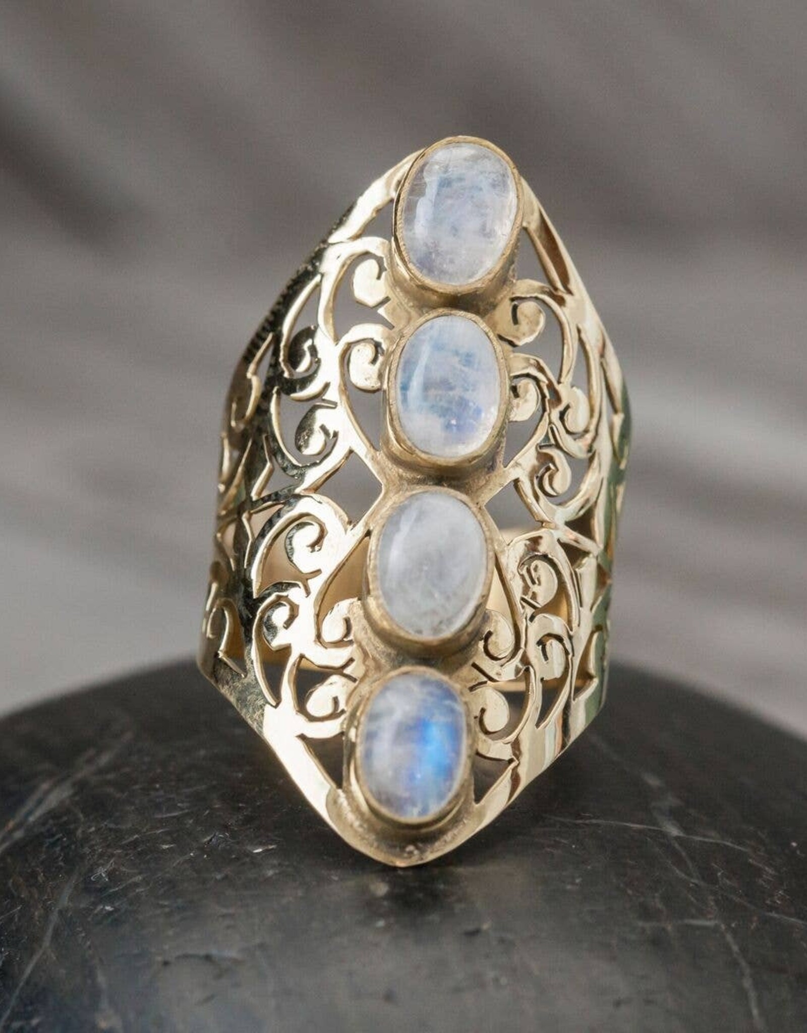 Filigree Brass Ring with 4 Stones |