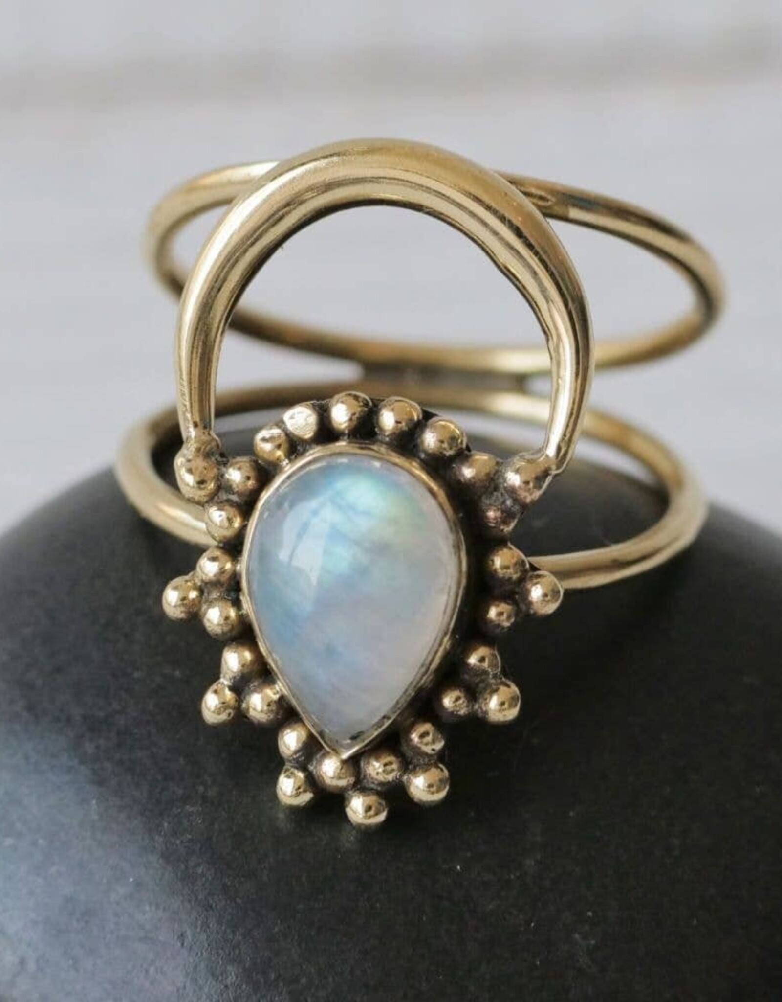 Tear Drop Moonstone Aura Ring |