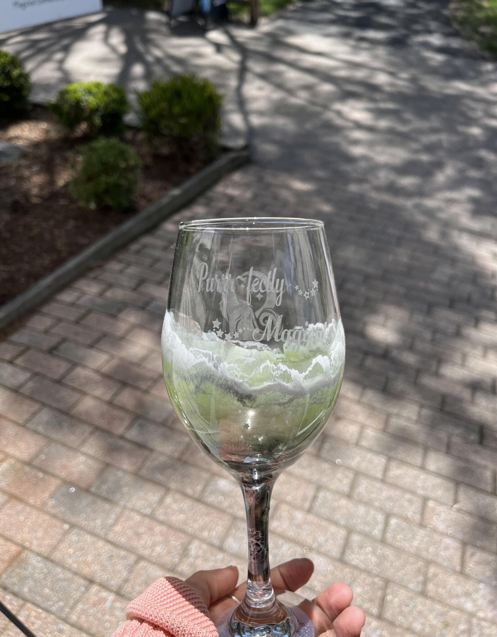 Wine Glass | Stemmed | Purr-fectly Magical in green