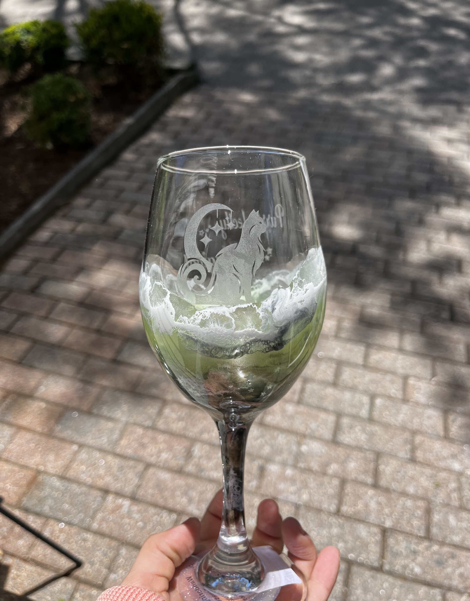 Wine Glass | Stemmed | Purr-fectly Magical in green