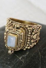 Brass Decorated Poison Ring with Moonstone |