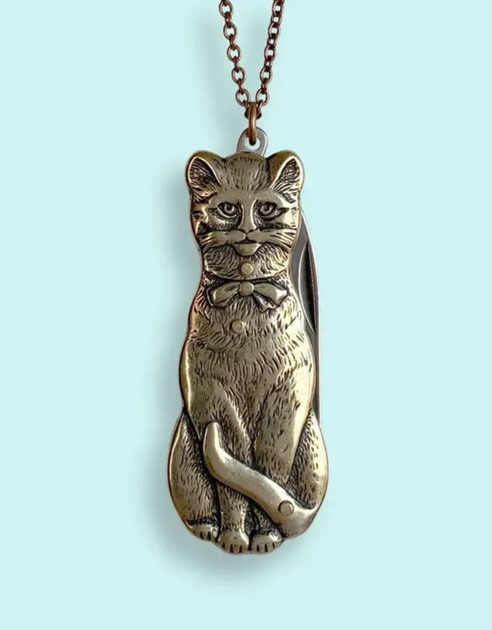 Cat Knife Necklace Gold 32 Inch