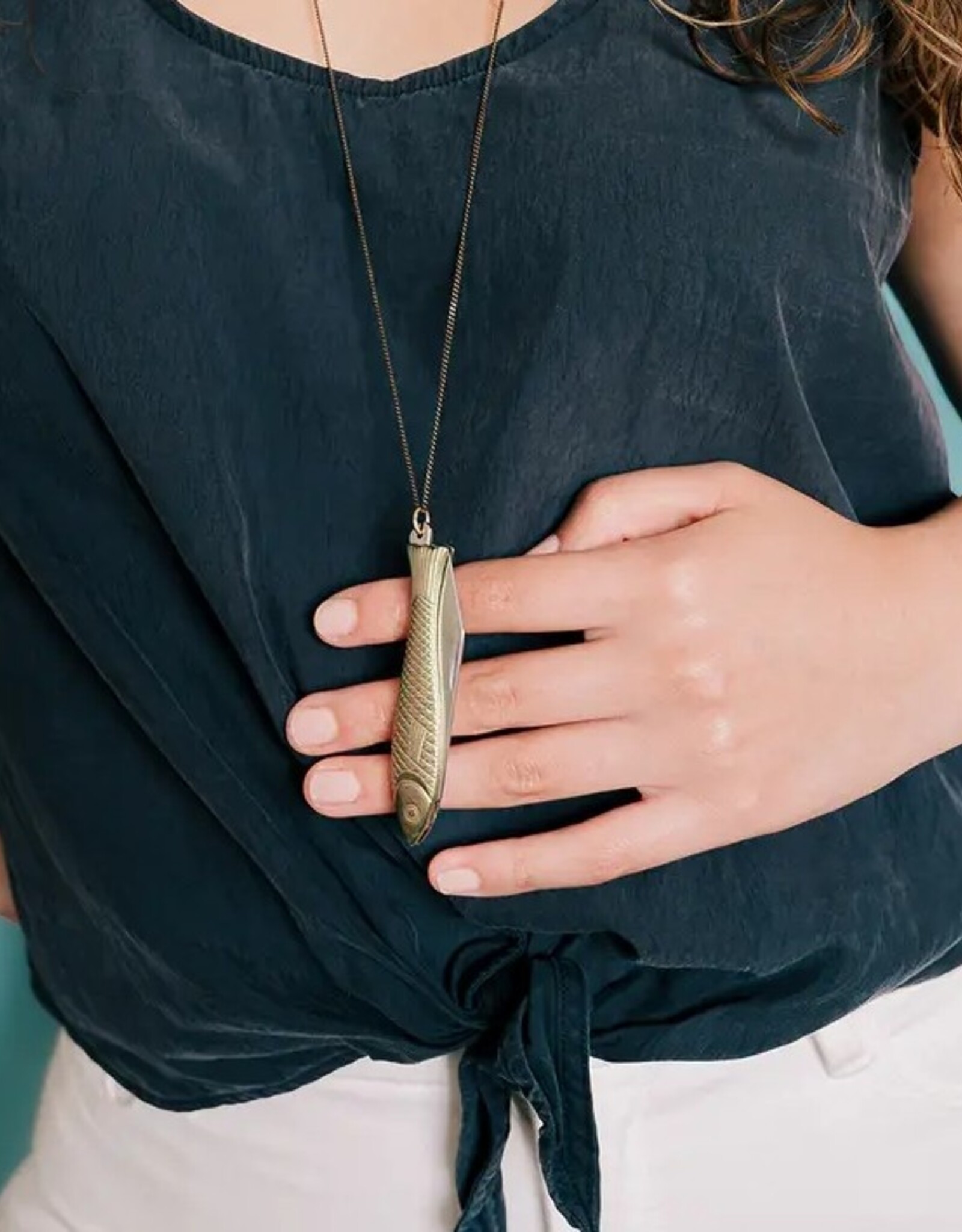 Fish Knife Necklace Gold 32 Inch
