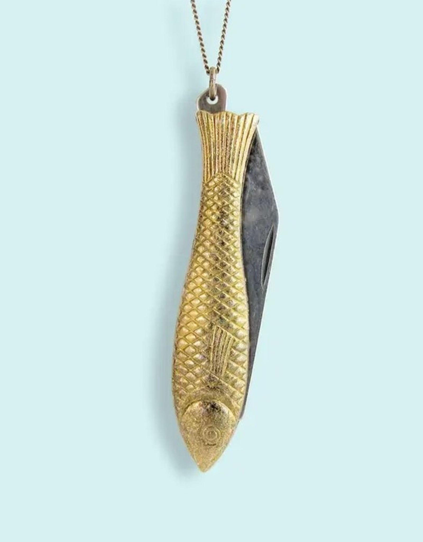 Fish Knife Necklace Gold 32 Inch