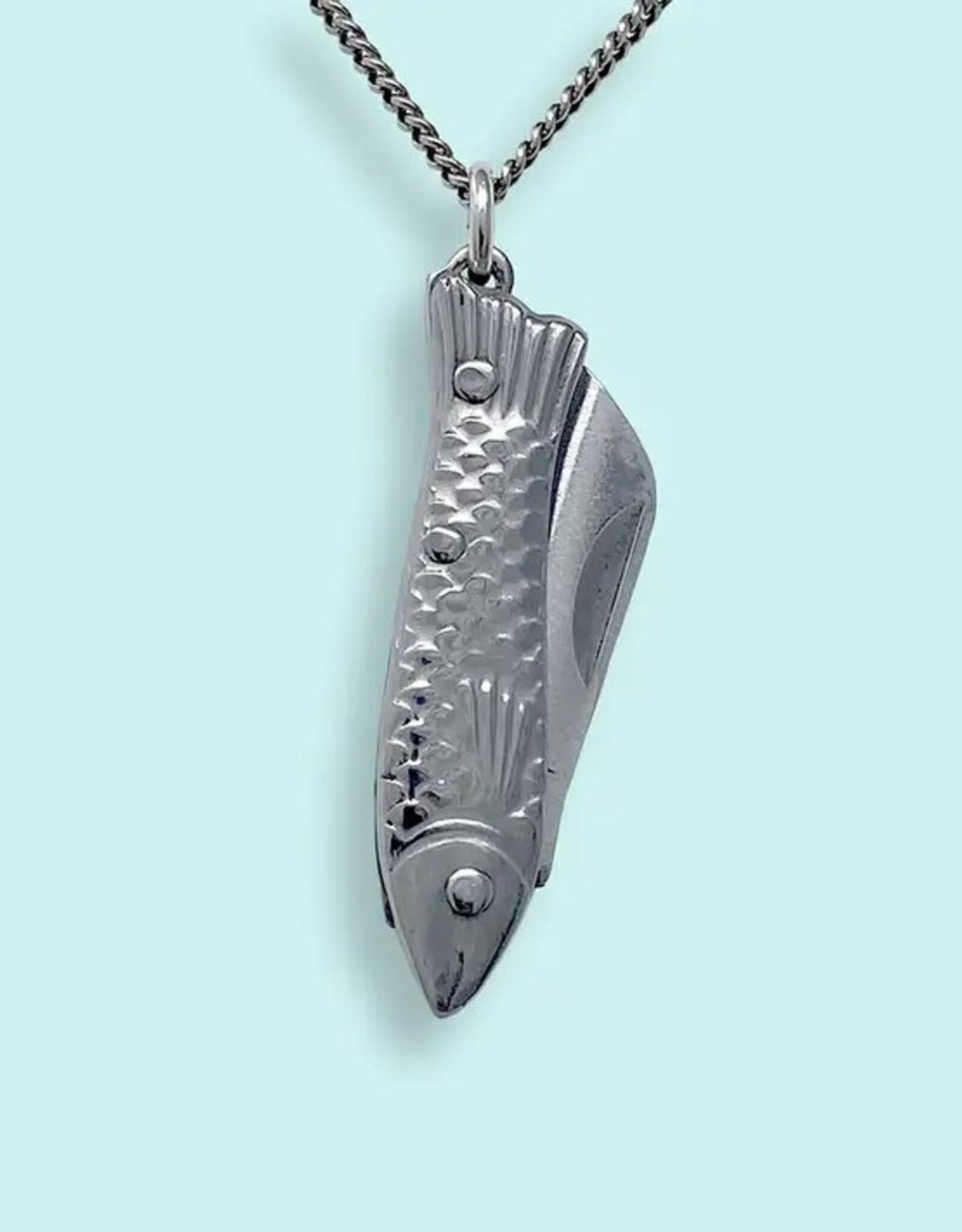 Small Fish Knife Necklace Silver 20 Inch