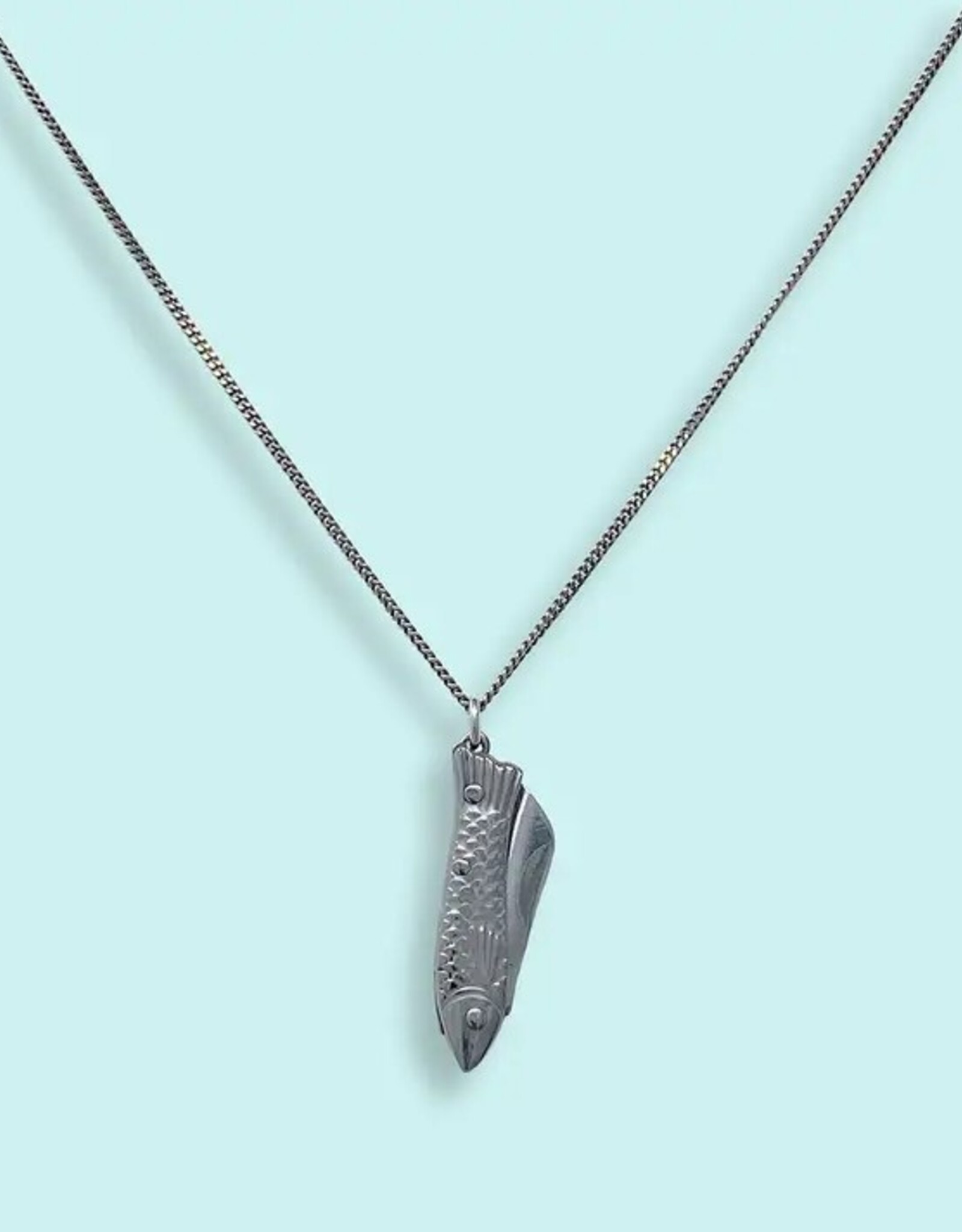 Small Fish Knife Necklace Silver 20 Inch
