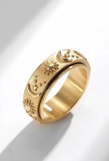 Sun Moon Star Fidget Spinner Band Ring in Stainless Steel Gold/No Engrave