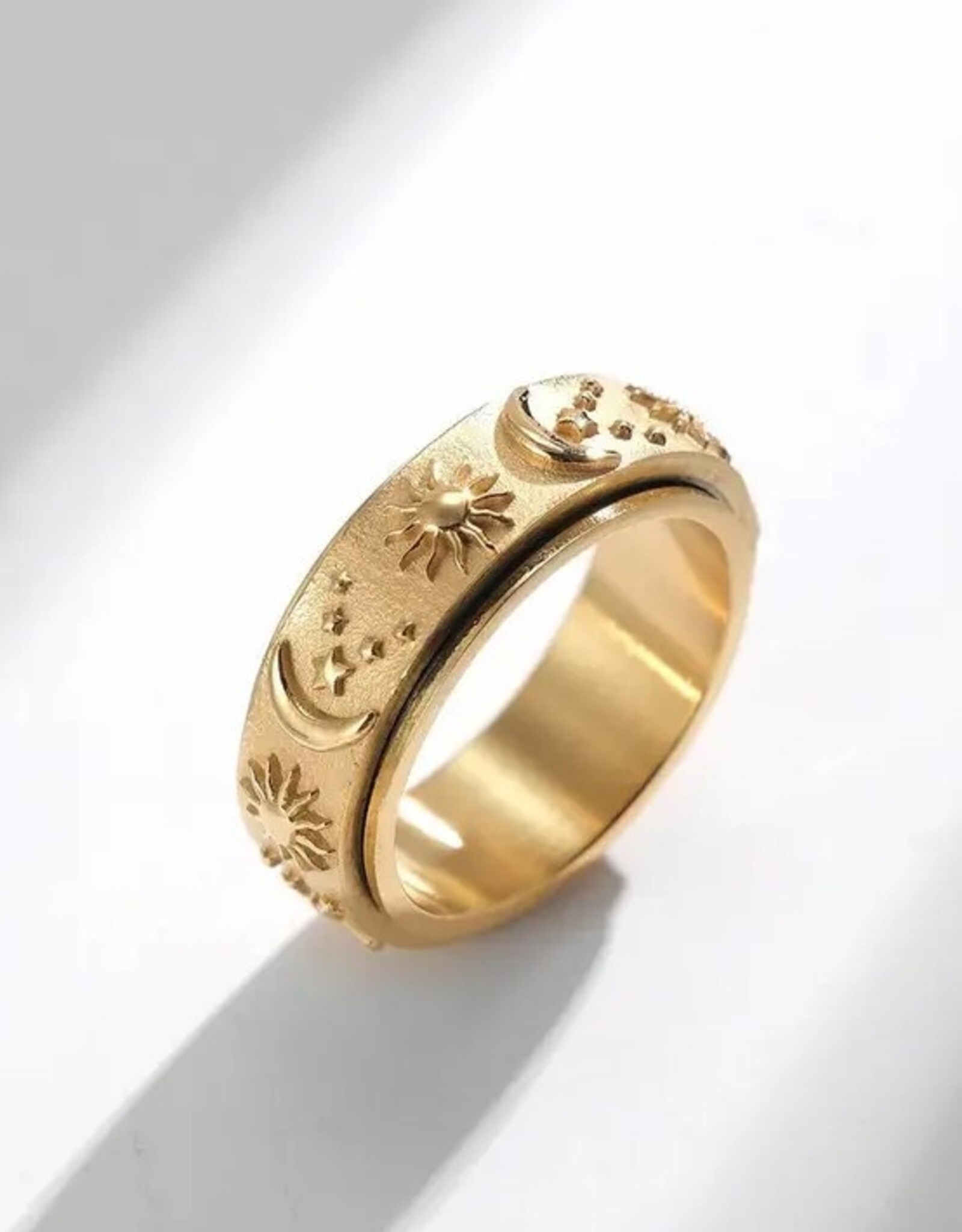 Sun Moon Star Fidget Spinner Band Ring in Stainless Steel Gold/No Engrave