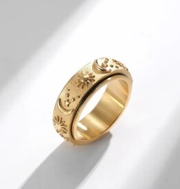 Sun Moon Star Fidget Spinner Band Ring in Stainless Steel Gold/No Engrave