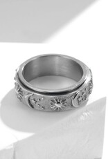 Sun Moon Star Fidget Spinner Band Ring in Stainless Steel Silver/No Engrave