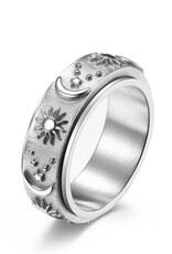 Sun Moon Star Fidget Spinner Band Ring in Stainless Steel Silver/No Engrave