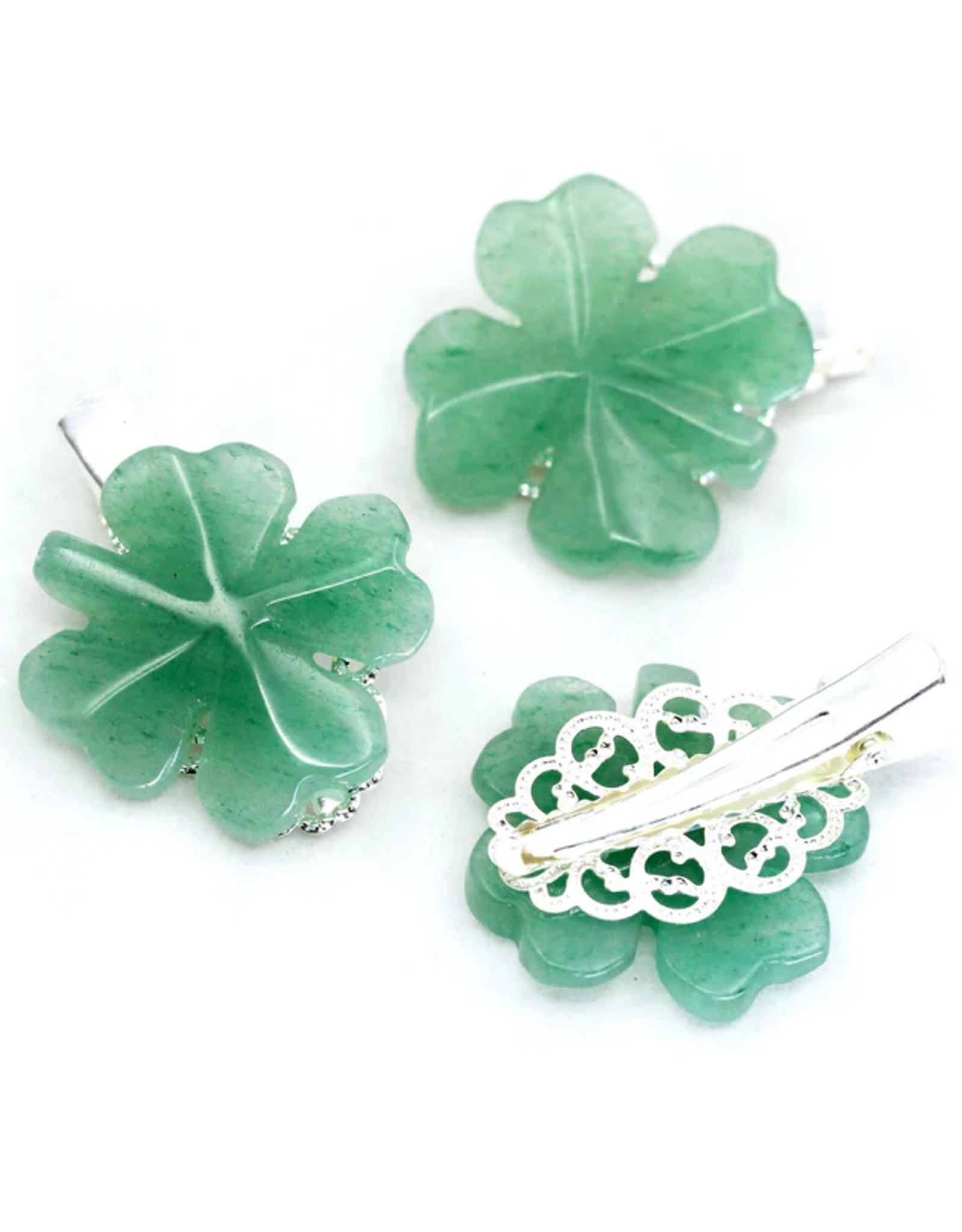 Carved Crystal Clover Hair Clip | Green Aventurine