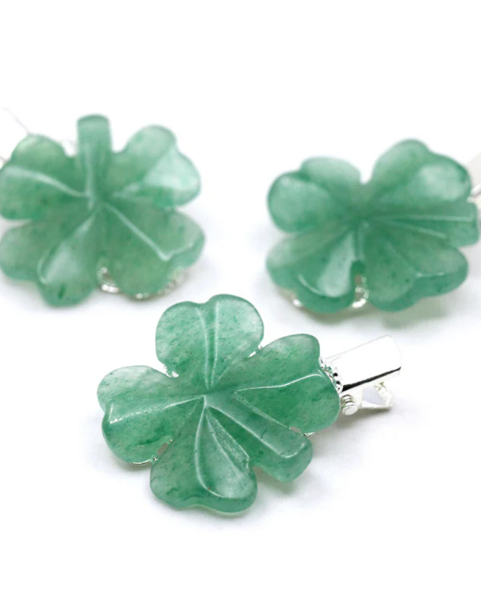 Carved Crystal Clover Hair Clip | Green Aventurine