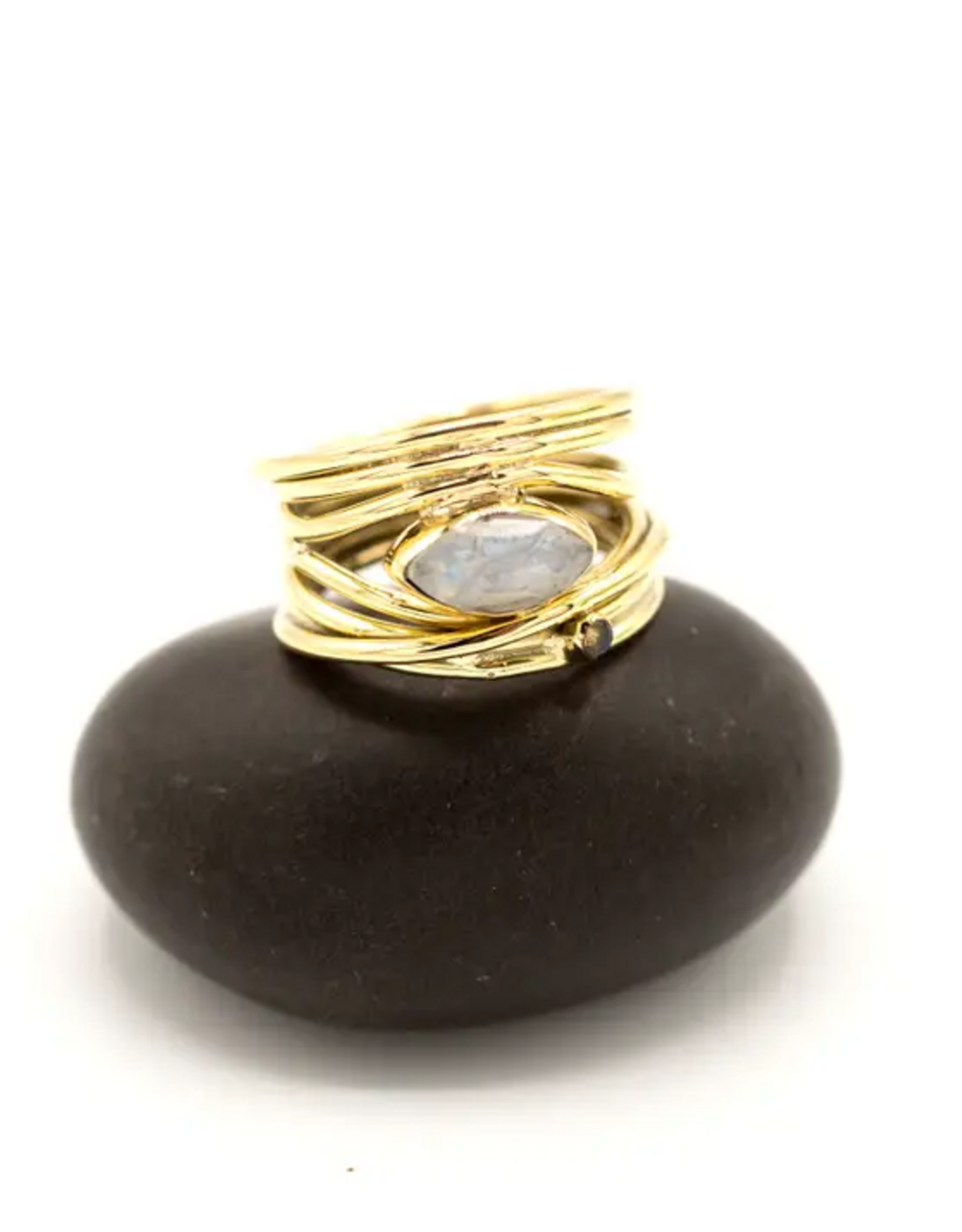 Brass Bramble Ring with Faceted Moonstone |